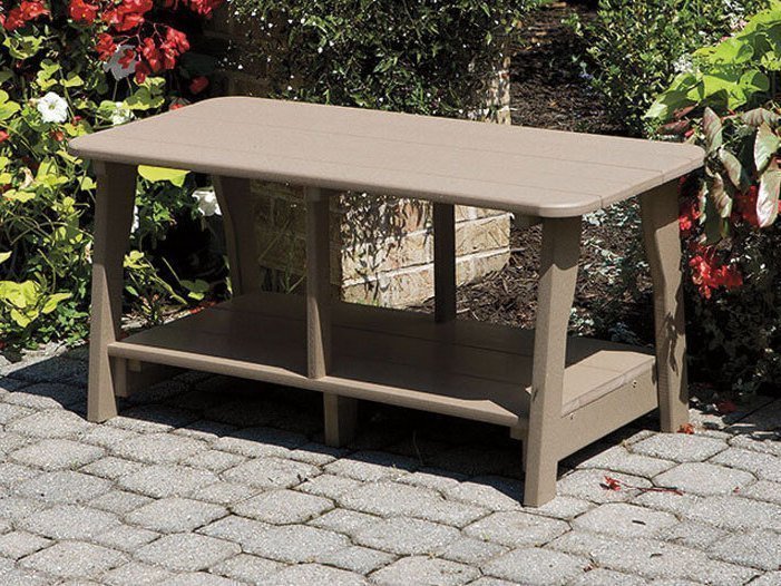 Weathered-wood-finish poly coffee table with lower shelf