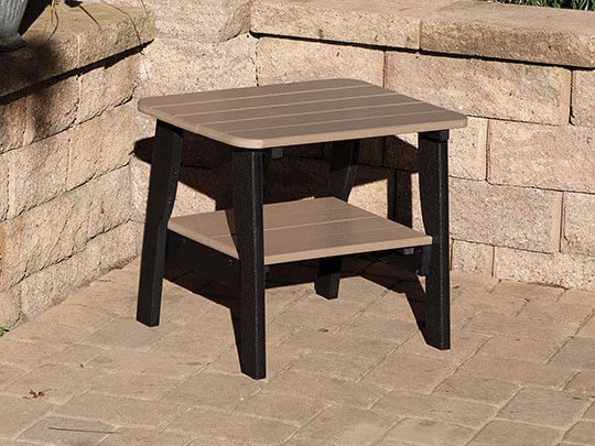 Poly two-tier end table in weathered wood and black