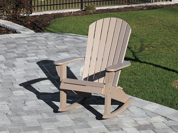 Weathered-wood-finish poly fan back porch rocker