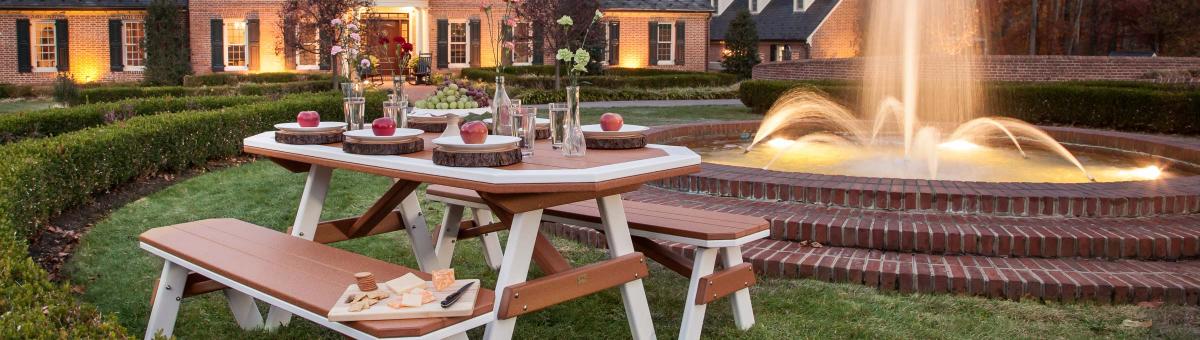 Finch Dining Sets Finch picnic table with attached benches.